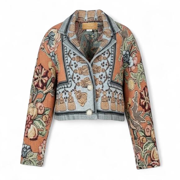 Painted Pony Women's Size M Tapestry Jacket Earthy Vintage Floral Tassel Print - Picture 1 of 11